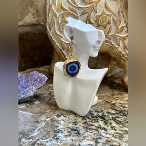 Gold Blue Solar Quartz Stone Earrings